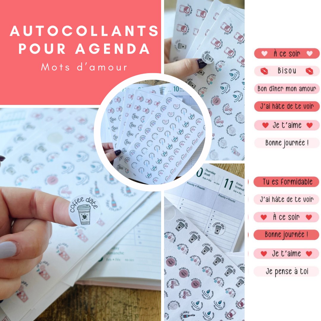 Autocollants pour agenda/planificateur-Mots d’amour