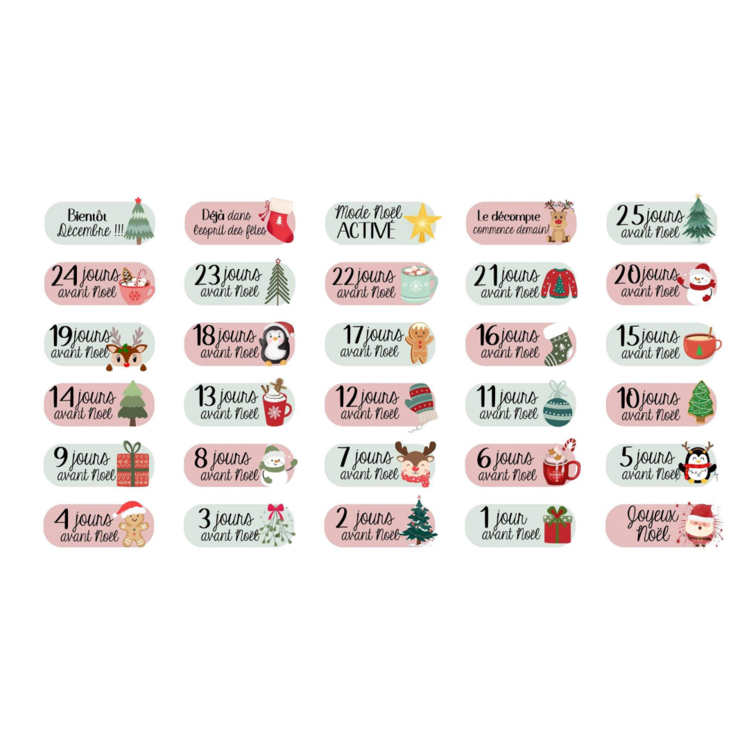 Autocollants pour agenda /planificateur- Décompte Noël