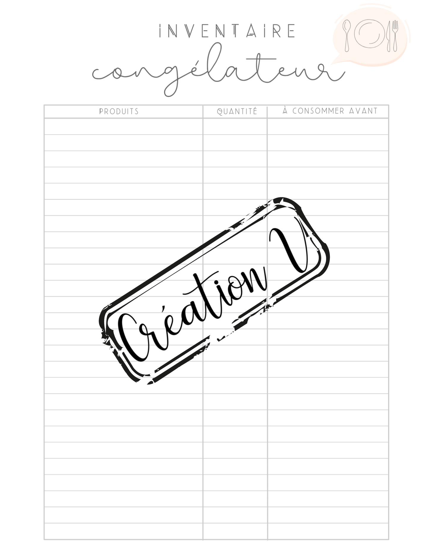 Inventaire de congélateur PDF à imprimer