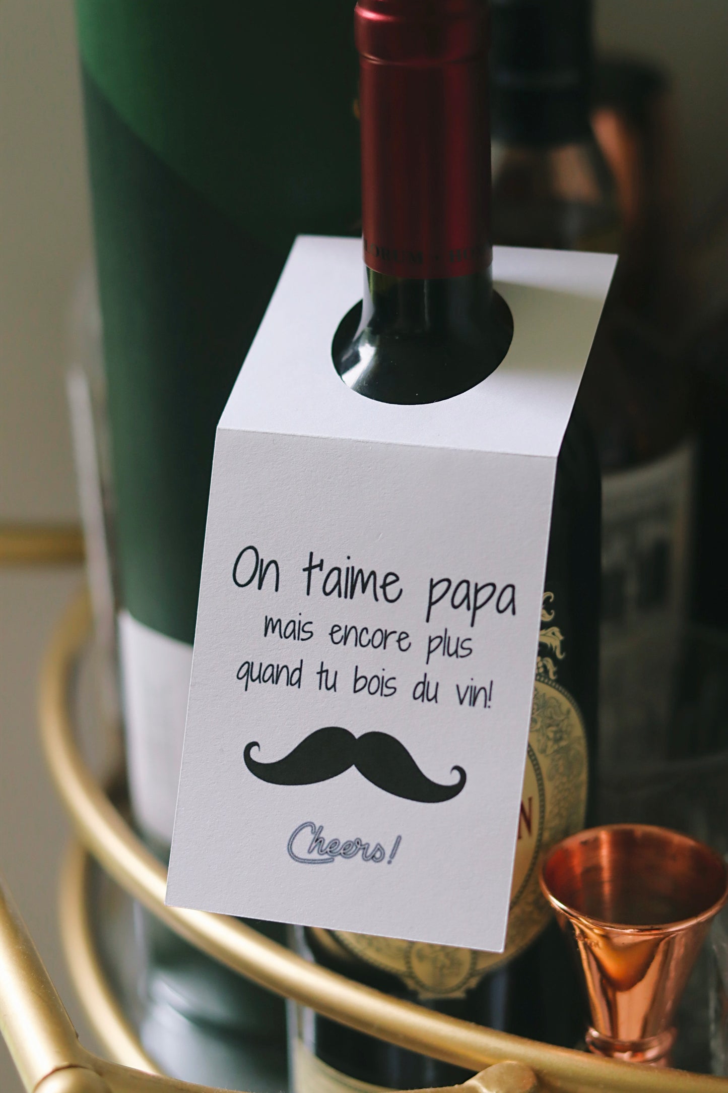 Étiquette cadeau bouteille de vin - On t'aime papa