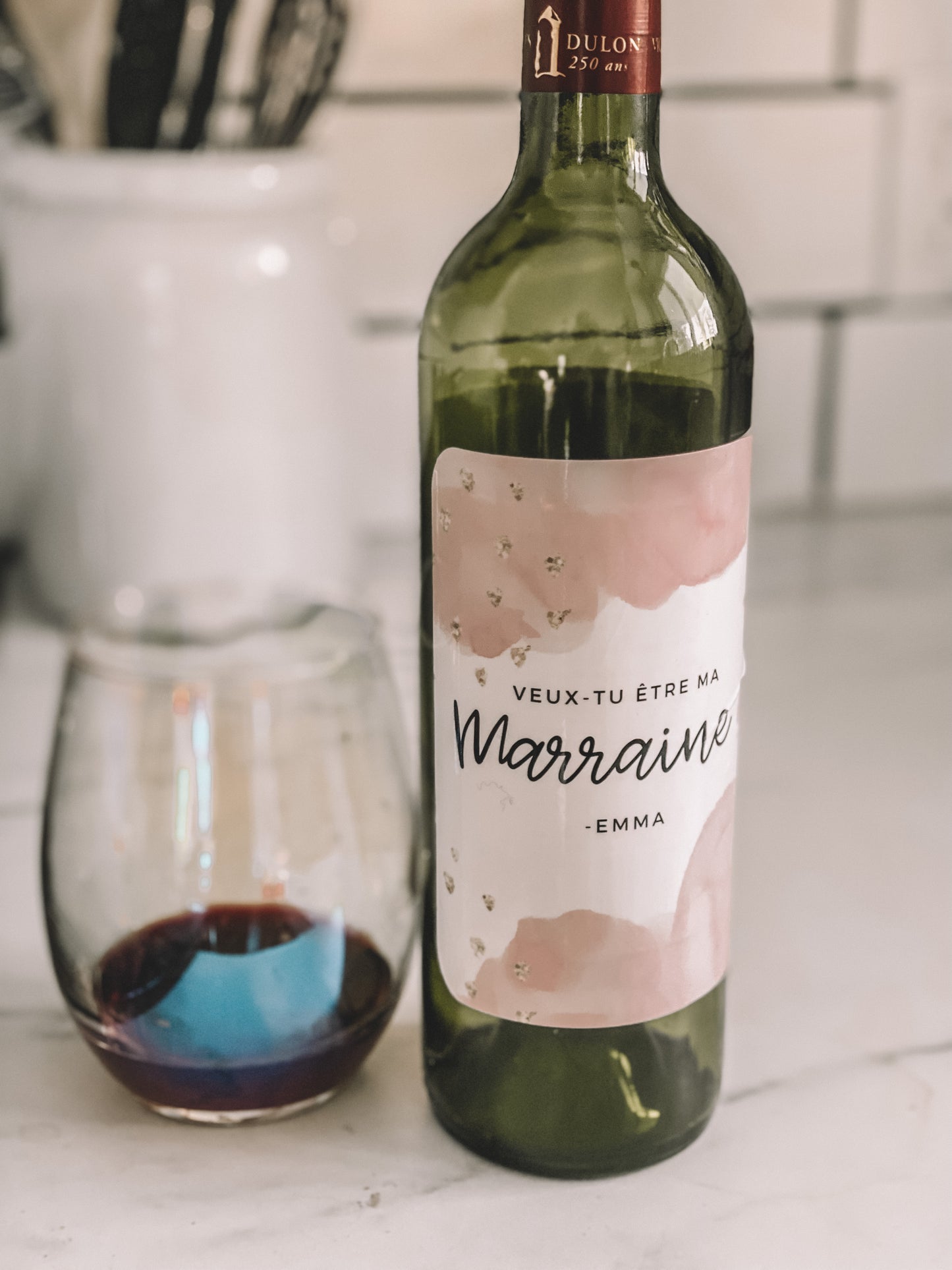 Étiquette à vin Veux-tu être ma marraine (personnalisé )