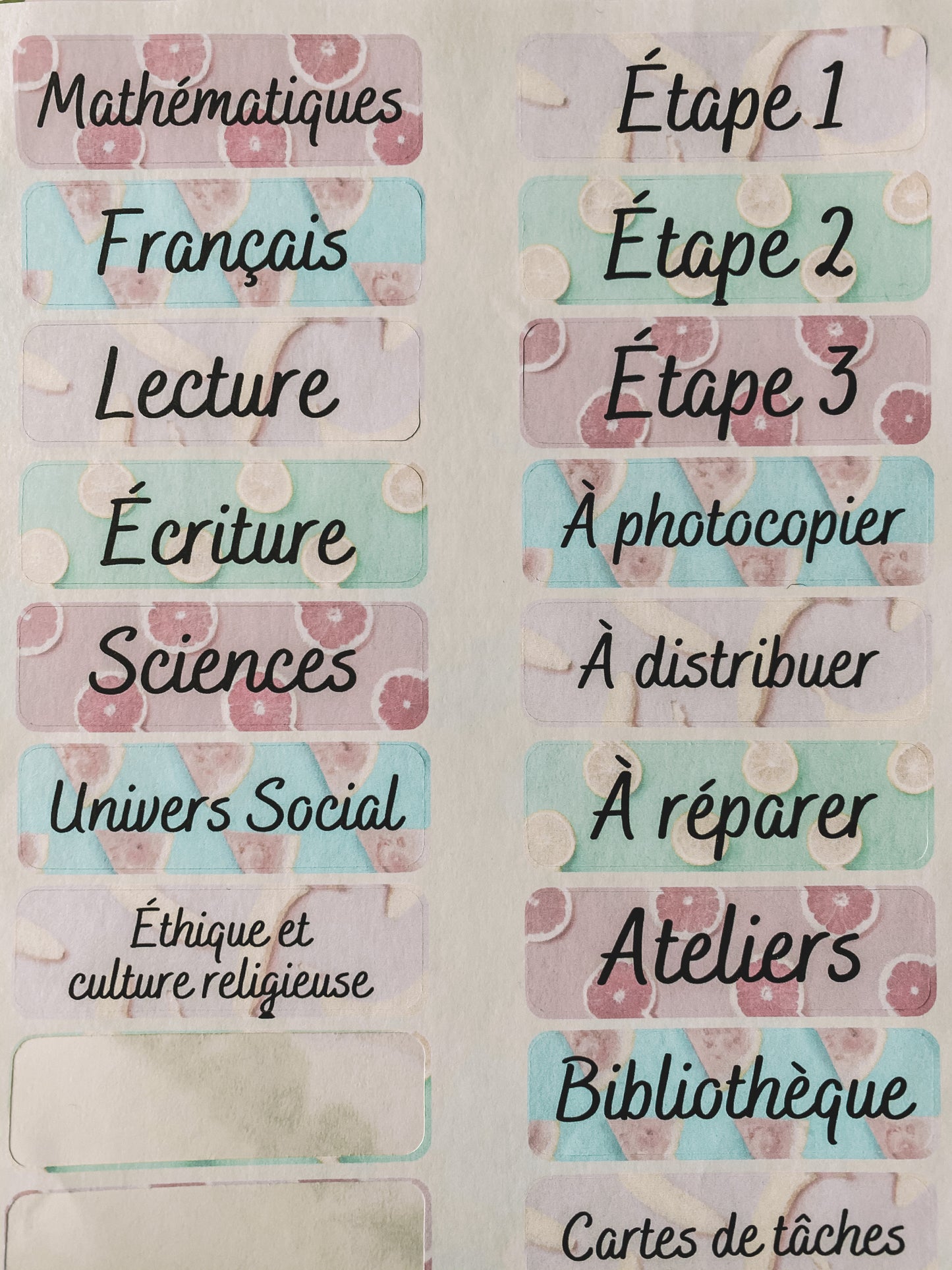 Étiquettes d'onglet de planificateur pour salle de classe