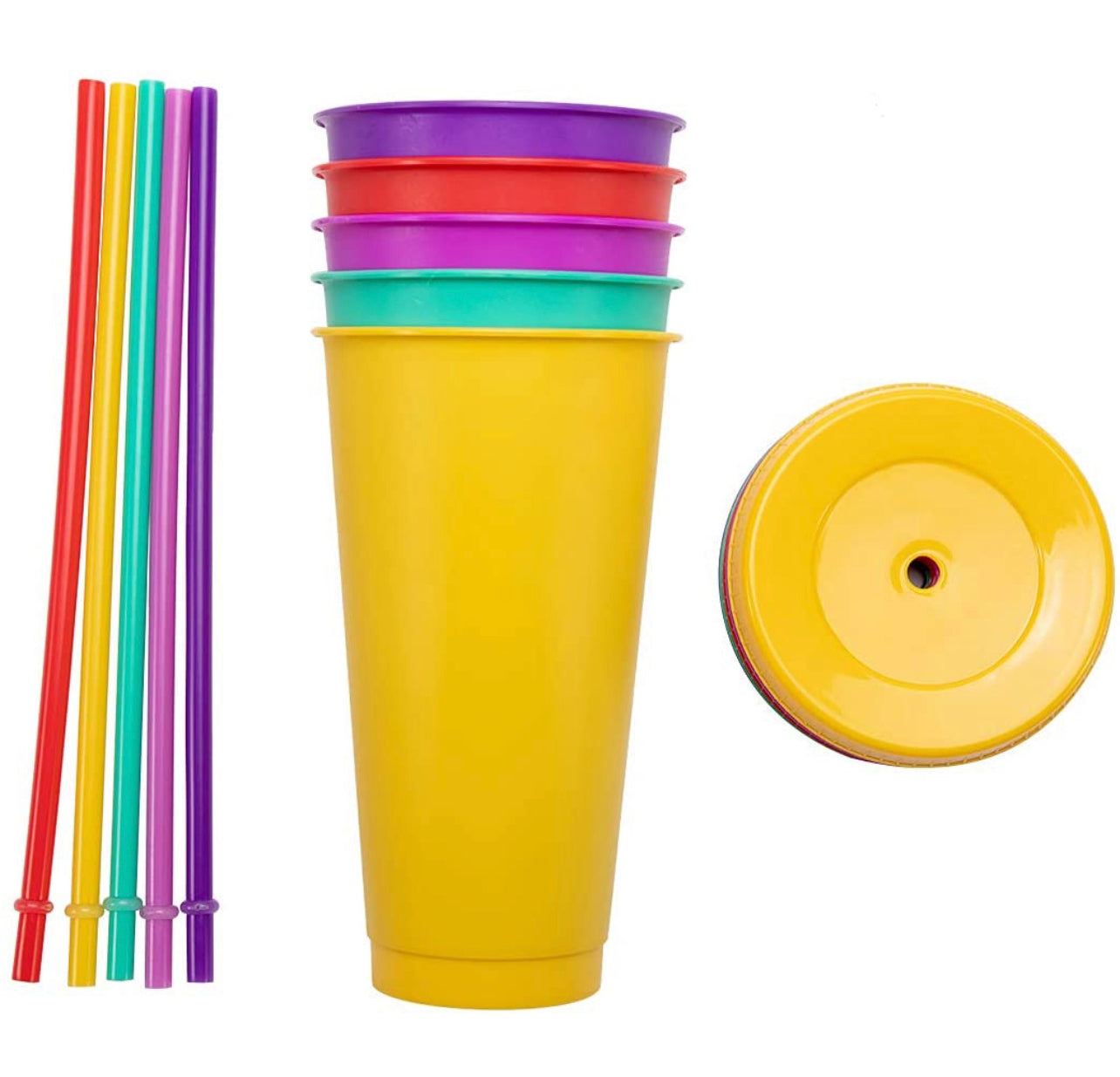Verres en plastique avec couvercles, pailles, réutilisables!