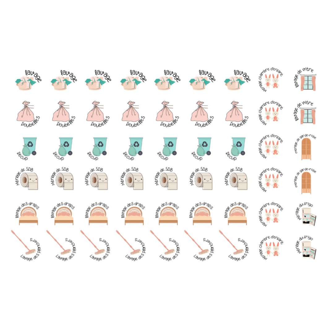 Autocollants pour agenda -Tâches ménagères