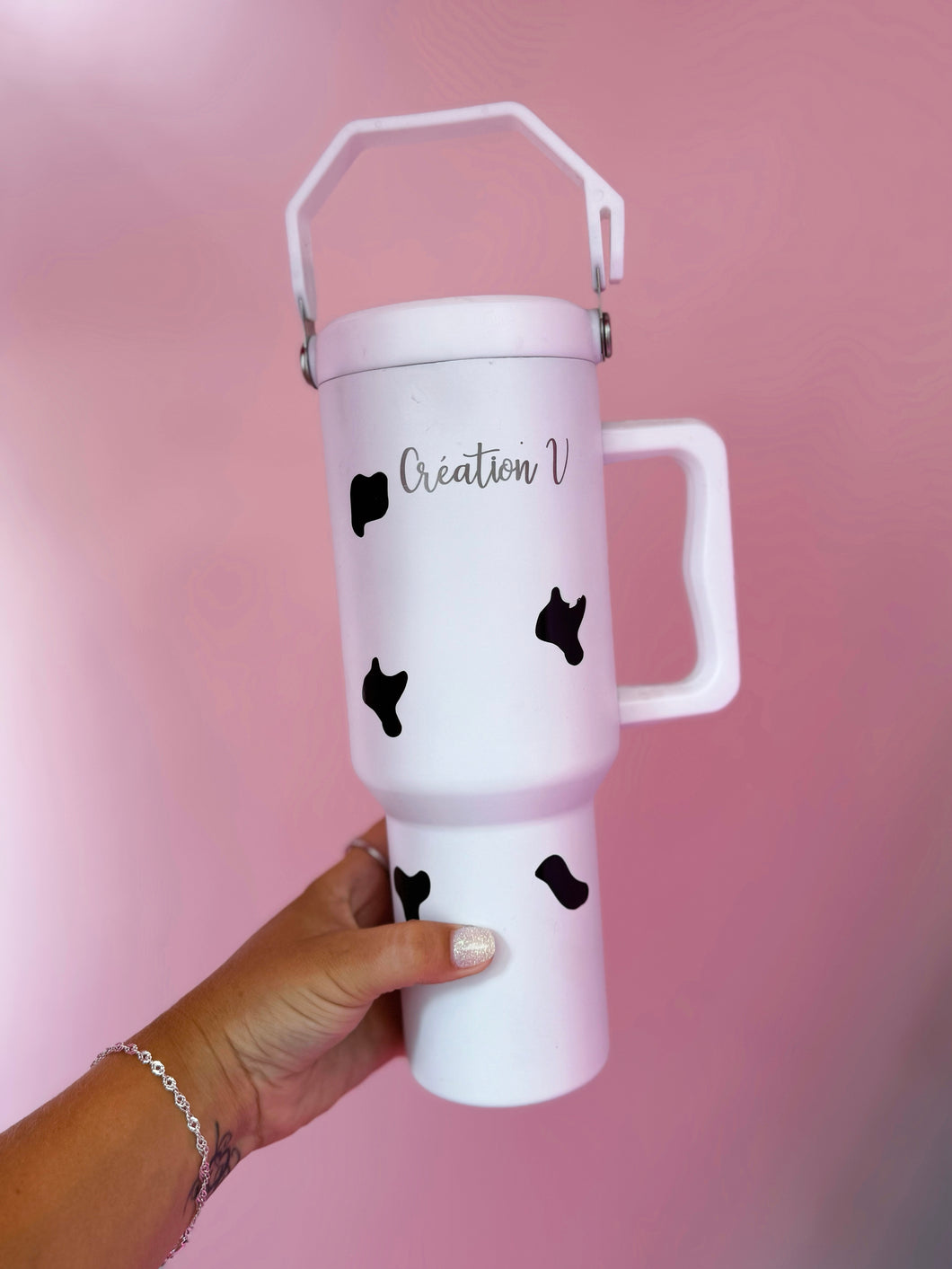 Grande bouteille thermos -Blanche motif vache