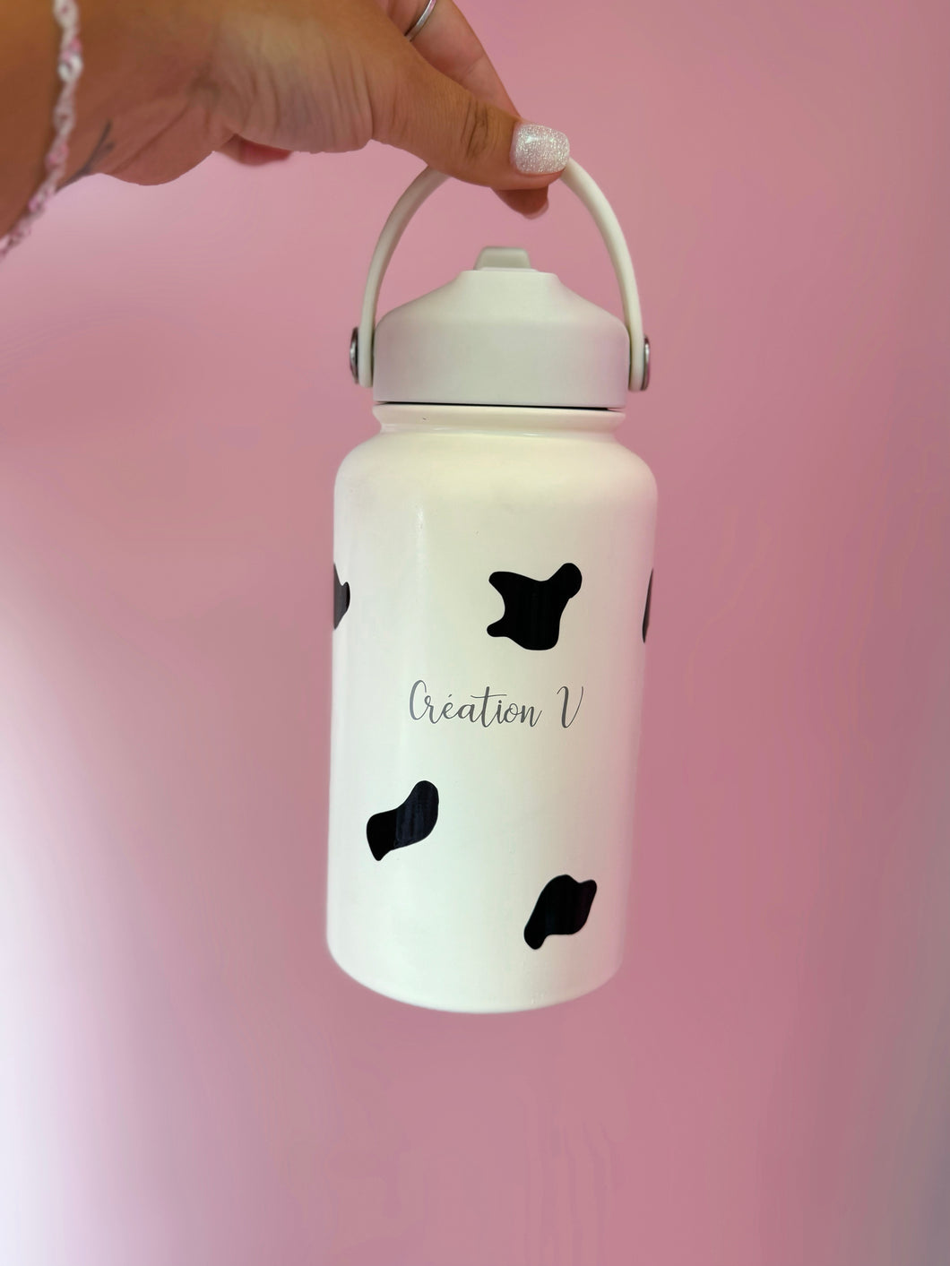 Petite bouteille thermos motif vache