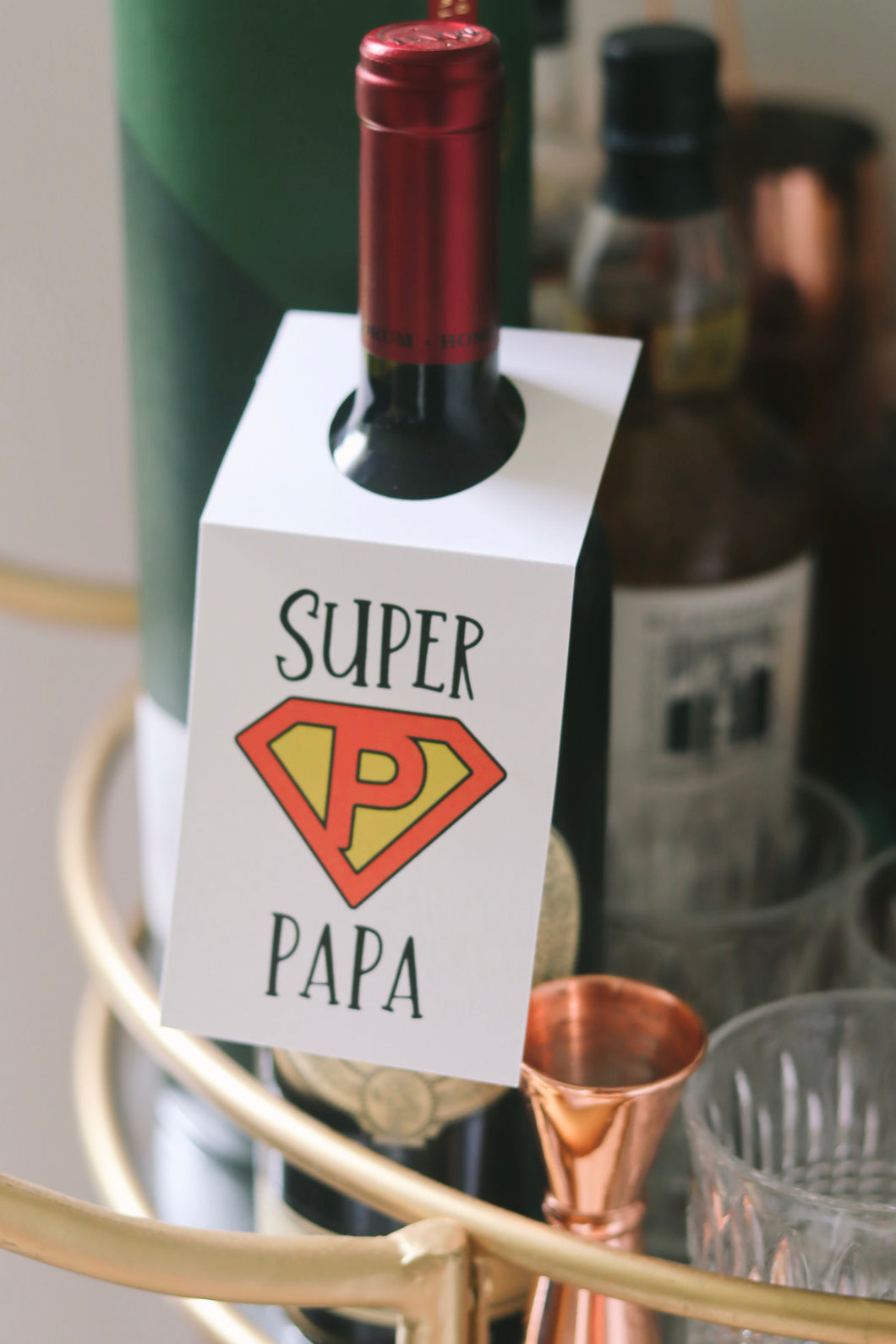 Étiquette cadeau bouteille de vin - Super papa