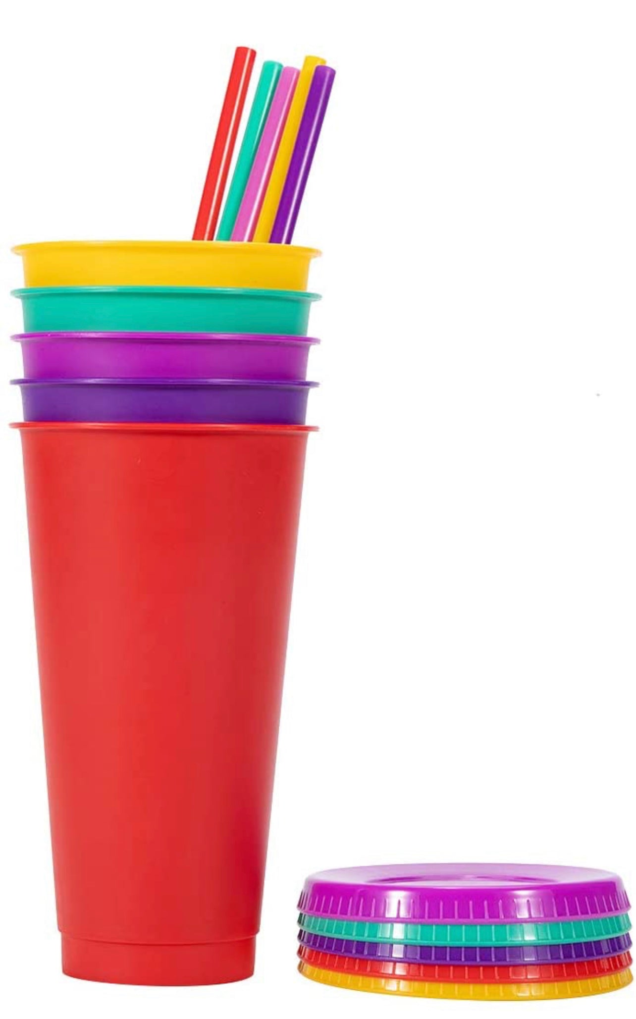 Verres en plastique avec couvercles, pailles, réutilisables!