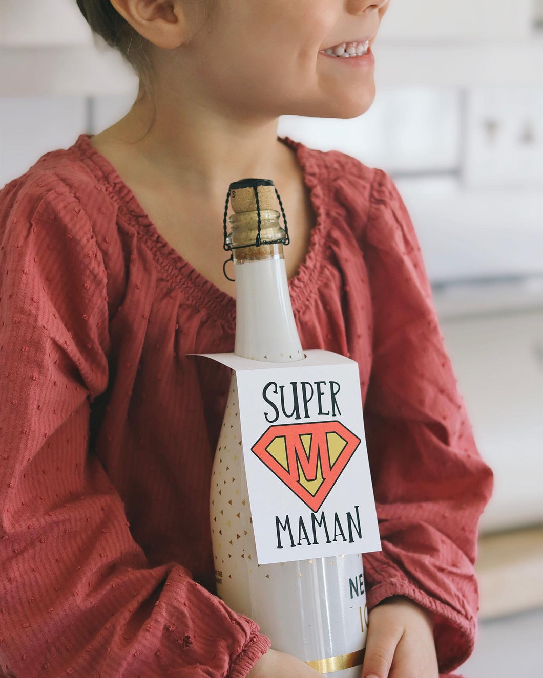 Étiquette cadeau bouteille de vin -Super maman